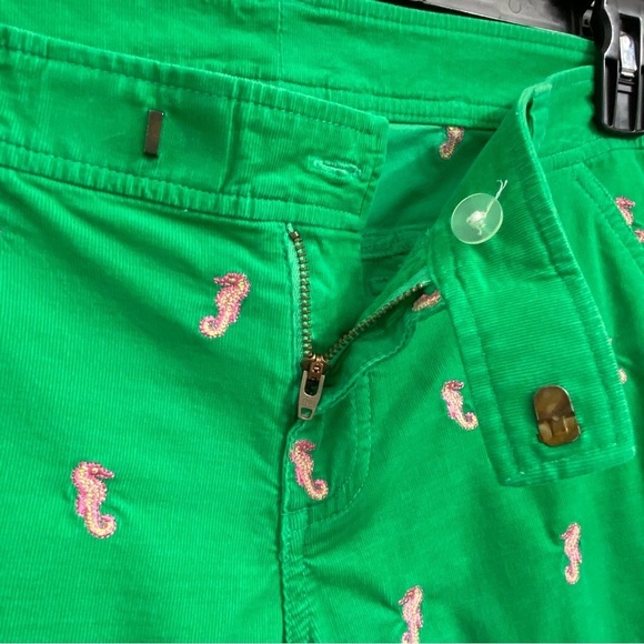 LILY PULITZER / Green with Pink Seahorse Corduroy Wide Leg Crop Pants Size 4 - Picture 5 of 12